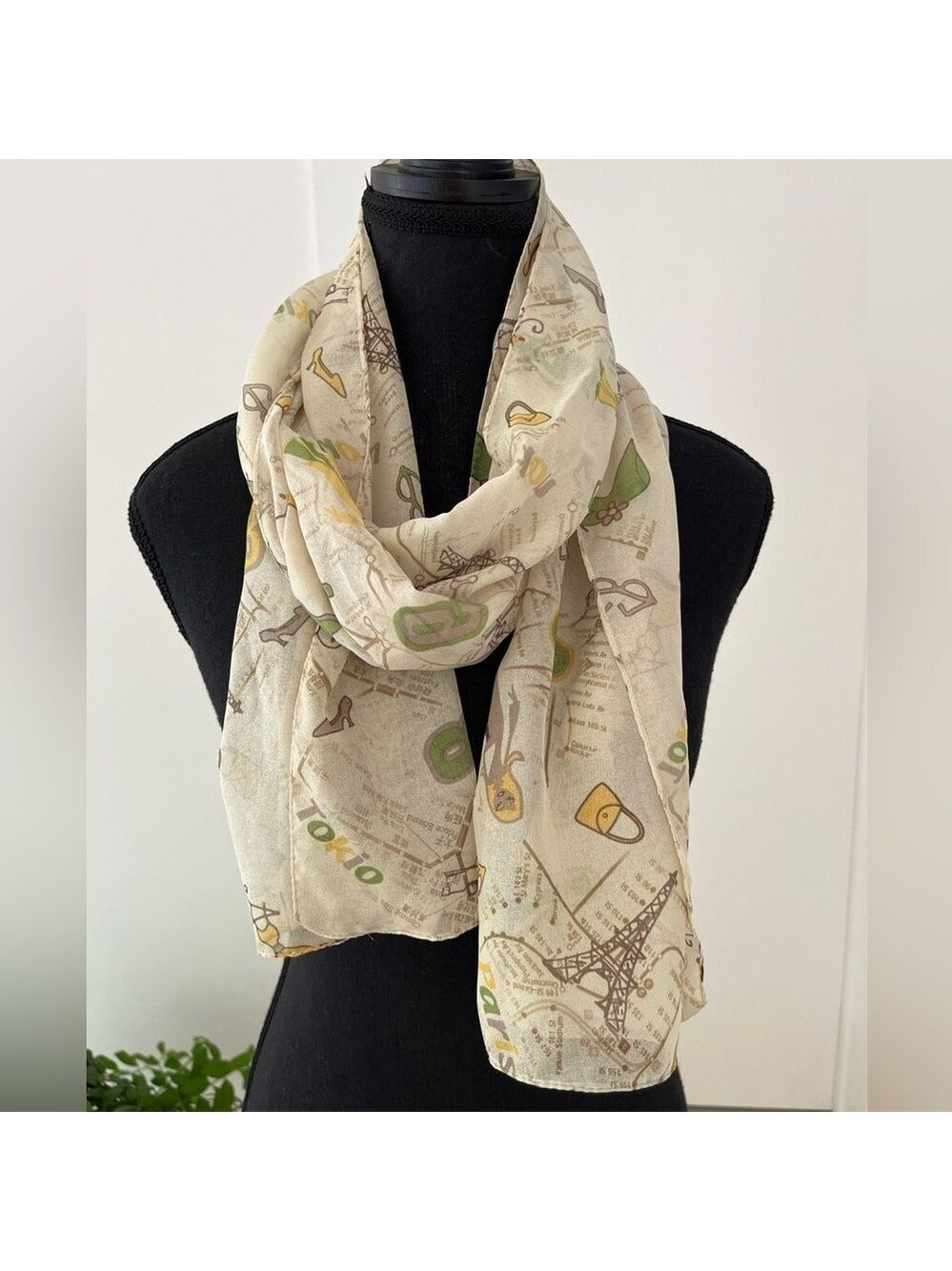 SCARF Sheer Charming Made Italy World Cities Whimsical Pattern Lightweight